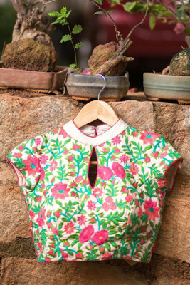 

V And V Shop Cotton Embroidered Blouse Material(Un-stitched), Multi colour