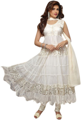 

Party Wear Dresses Georgette Embroidered Semi-stitched Salwar Suit Dupatta Material, White