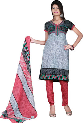 

Fashion India Cotton Polyester Blend Printed Dress/Top Material(Un-stitched), Grey;red