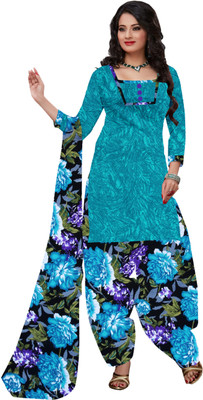 

Khushali Crepe Printed Dress/Top Material(Un-stitched), Light blue