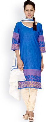 

EthnicQueen Cotton Floral Print, Solid Salwar Suit Dupatta Material(Un-stitched), Blue