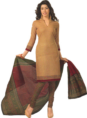 

Panchajanya Cotton Printed Salwar Suit Dupatta Material(Un-stitched), Beige