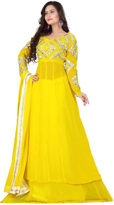 

Indian Wear Online Georgette Embroidered Semi-stitched Salwar Suit Dupatta Material, Yellow