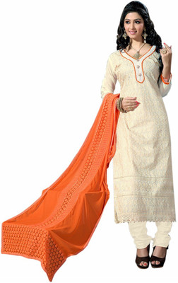 

Trendz Apparels Chanderi Embroidered Dress/Top Material(Un-stitched), White