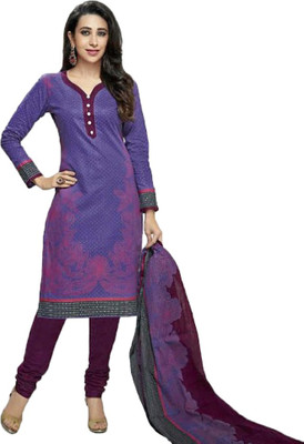 

Indian Wear Online Cotton Printed Semi-stitched Salwar Suit Dupatta Material, Purple