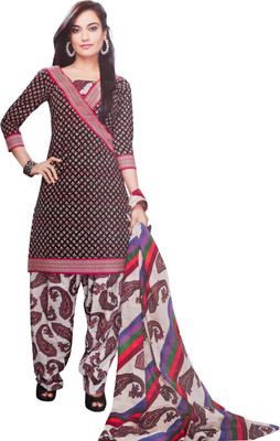 

RiaFashion Cotton Printed Salwar Suit Dupatta Material(Un-stitched), Beige;black