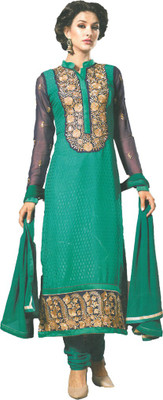 

Party Wear Dresses Georgette Embroidered Semi-stitched Salwar Suit Dupatta Material, Green