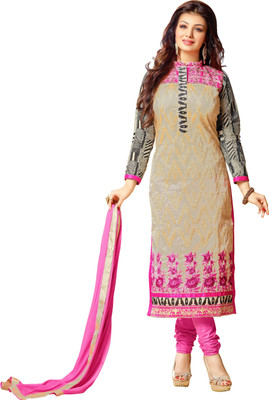 

Khushali Chanderi Self Design, Embroidered Salwar Suit Dupatta Material(Un-stitched), Beige;pink