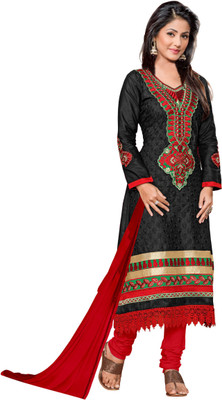 

Shree Vardhman Cotton Embroidered Semi-stitched Salwar Suit Dupatta Material, Black