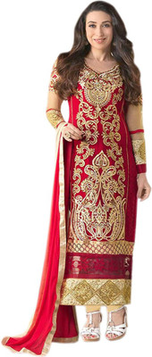 

Parishi Fashion Georgette Embroidered Dress/Top Material(Un-stitched), Red