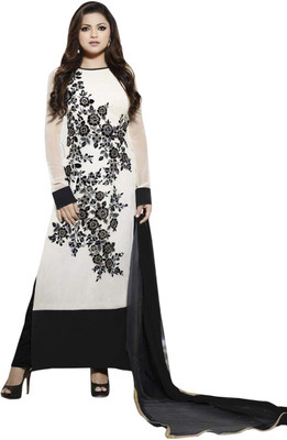 

Famina Creation Georgette Embroidered Salwar Suit Dupatta Material(Un-stitched), White