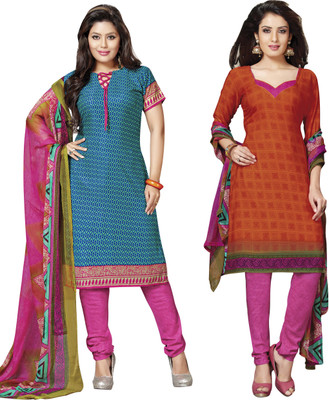 

Jiya Crepe Self Design, Printed Salwar Suit Dupatta Material(Un-stitched), Blue;orange;pink