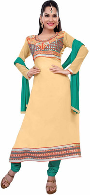 

Parishi Fashion Chiffon Embroidered Salwar Suit Dupatta Material(Un-stitched), Beige