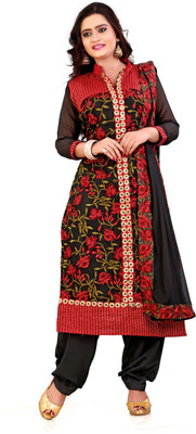 

Party Wear Dresses Georgette Embroidered Semi-stitched Salwar Suit Dupatta Material, Black