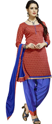 Jiya Chanderi Self Design Salwar Suit Dupatta Material(Un-stitched), Blue;red