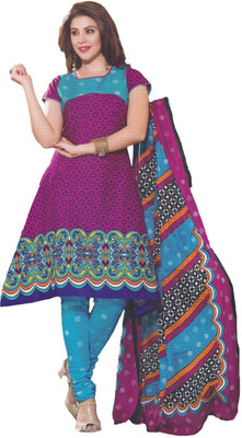 

Party Wear Dresses Cotton Printed Semi-stitched Salwar Suit Dupatta Material, Purple