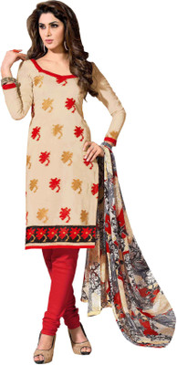 

Khushali Chanderi Self Design, Embroidered Dress/Top Material(Un-stitched), Chickoo