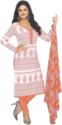 

Party Wear Dresses Cotton Embroidered Semi-stitched Salwar Suit Dupatta Material, Orange