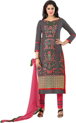 

Khushali Cotton Self Design, Embroidered Salwar Suit Dupatta Material(Un-stitched), Grey;red