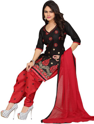 

Trendz Apparels Cotton Embroidered Salwar Suit Dupatta Material(Un-stitched), Black