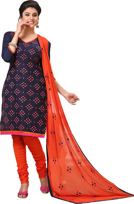 

Roohi Cotton Embroidered Salwar Suit Dupatta Material(Un-stitched), Dark blue