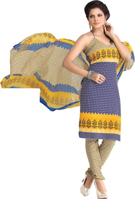 

The Four Hundred Cotton Polyester Blend Geometric Print Semi-stitched Salwar Suit Dupatta Material, Blue