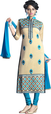 

Khushali Chanderi Self Design, Embroidered Salwar Suit Dupatta Material(Un-stitched), Beige;light blue