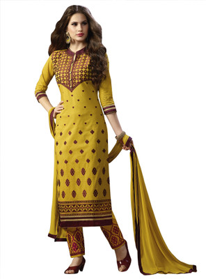 

BanoRani Cotton Embroidered Semi-stitched Salwar Suit Dupatta Material, Yellow
