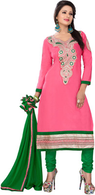 

Jiya Cotton Embroidered Dress/Top Material(Un-stitched), Pink
