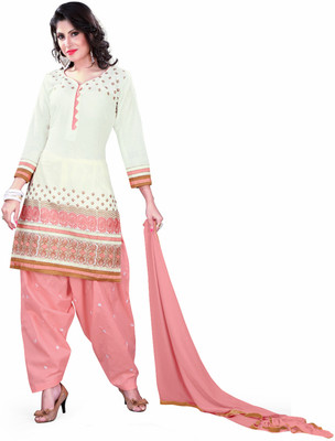 

Khushali Cotton Self Design, Embroidered Salwar Suit Dupatta Material(Un-stitched), Light gajari;off-white