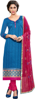 

Jiya Chanderi Self Design, Embroidered Salwar Suit Dupatta Material(Un-stitched), Light blue;pink