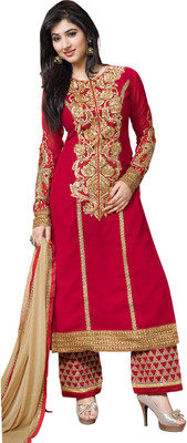 

Jiya Georgette Embroidered, Self Design Dress/Top Material(Un-stitched), Beige;red
