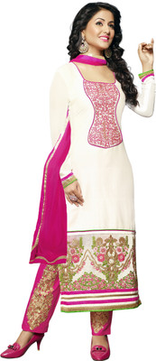 

Khushali Cotton Self Design, Embroidered Dress/Top Material(Un-stitched), Pink;white