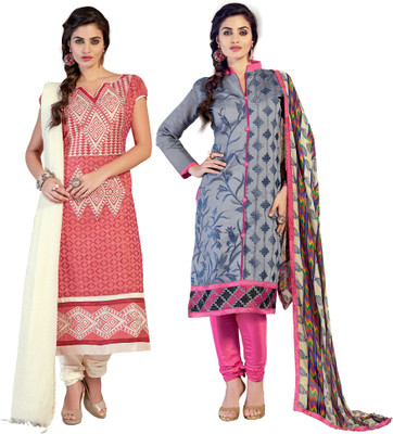 

Khushali Chanderi Self Design, Embroidered Salwar Suit Dupatta Material(Un-stitched), Grey;pink