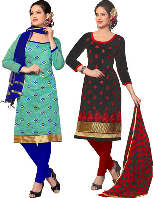 

Khushali Chanderi Self Design, Embroidered Salwar Suit Dupatta Material(Un-stitched), Black;rama
