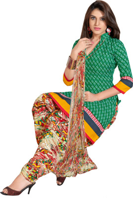 

Khushali Cotton Polyester Blend Self Design, Printed Salwar Suit Dupatta Material(Un-stitched), Green