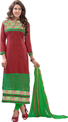 

Khushali Chanderi Self Design, Embroidered Salwar Suit Dupatta Material(Un-stitched), Green;maroon