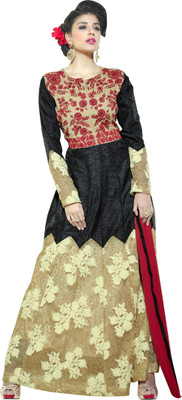 

Parishi Fashion Jacquard Striped Semi-stitched Salwar Suit Dupatta Material, Beige;black