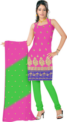 

Khushali Chanderi Self Design, Embroidered Salwar Suit Dupatta Material(Un-stitched), Light green;pink
