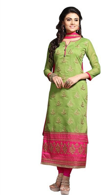 

Parishi Fashion Chanderi Embroidered Salwar Suit Dupatta Material(Un-stitched), Green