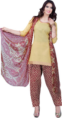 

Khushali Cotton Self Design, Printed Salwar Suit Dupatta Material(Un-stitched), Beige;red