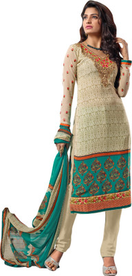 

Trendz Apparels Georgette Embroidered Dress/Top Material(Un-stitched), White