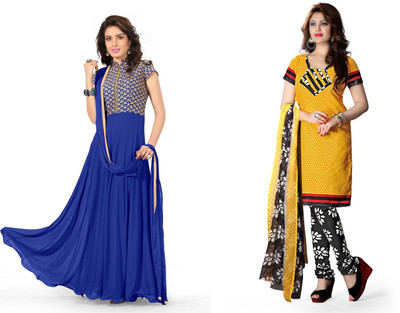 

BanoRani Georgette Printed Salwar Suit Dupatta Material(Un-stitched), Blue