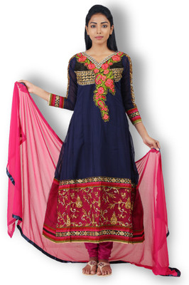 

Giftsnfriends Georgette Embroidered Semi-stitched Salwar Suit Dupatta Material, Blue