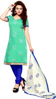 

Khushali Chanderi Self Design, Embroidered Dress/Top Material(Un-stitched), Green