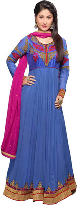 

Javuli Georgette Embroidered Semi-stitched Salwar Suit Dupatta Material, Blue