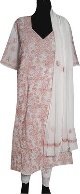 

Sai Chikan Cotton Embroidered Salwar Suit Dupatta Material(Un-stitched), Orange