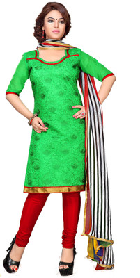 

Trendz Apparels Chanderi Embroidered Dress/Top Material(Un-stitched), Green