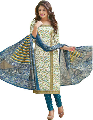 

Indian Wear Online Cotton Printed Salwar Suit Dupatta Material(Un-stitched), White