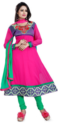 

Lunawat Synthetics Georgette Embroidered Salwar Suit Dupatta Material(Un-stitched), Rani